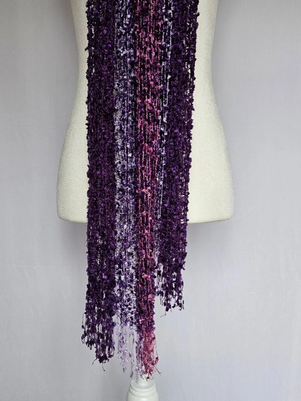Fashion Scarf | Textured Fringe Knit | Purple Pink Ombre | One Size